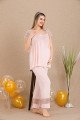 Pembe Renkli Derin Patlı, 33002 Sabahlıklı 3lü Lohusa Hamile Pijama Takımı | Lohusa-Sepeti.com
