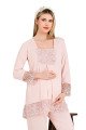 bebe pembe renkli derin patlı, dantel detaylı,  33004 sabahlıklı 3lü lohusa hamile pijama takımı, 8509990039837, lohusa pijama takımları, Lady
