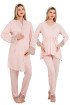 Bebe Pembe Renkli Derin Patlı, Dantel Detaylı,  33005 Sabahlıklı 3lü Lohusa Hamile Pijama Takımı