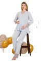 Mavi Renkli Derin Patlı,  33005 Sabahlıklı 3lü Lohusa Hamile Pijama Takımı | Lohusa-Sepeti.com