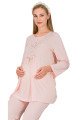 Pembe Renkli Derin Patlı,  33007 Sabahlıklı 3lü Lohusa Hamile Pijama Takımı | Lohusa-Sepeti.com