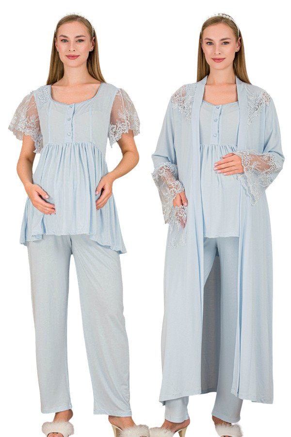 Bebe Mavi Renkli, Dantel Detaylı Kısa Kol, Derin Patlı, 33008 Sabahlıklı 3lü Lohusa Hamile Pijama Takımı, 8509990040352 bebe mavi renkli, dantel detaylı kısa kol, derin patlı, 33008 sabahlıklı 3lü lohusa hamile pijama takımı, 8509990040352, lohusa pijama takımları, Lady