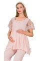 bebe pembe renkli derin patlı, dantel detaylı,  33008 sabahlıklı 3lü lohusa hamile pijama takımı, 8509990040314, lohusa pijama takımları, Lady