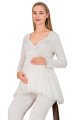 ekru renkli, dantel detaylı, uzun kol ve derin patlı,  33009 sabahlıklı 3lü lohusa hamile pijama takımı, 8509990040512, lohusa pijama takımları, Lady