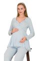 bebe mavi renkli, dantel detaylı uzun kol, derin patlı,  33009 sabahlıklı 3lü lohusa hamile pijama takımı, 8509990040475, lohusa pijama takımları, Lady