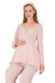 bebe pembe renkli derin patlı, dantel detaylı,  33009 sabahlıklı 3lü lohusa hamile pijama takımı, 8509990040437, lohusa pijama takımları, Lady