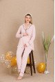 Pembe Renkli Derin Patlı,  33001 Sabahlıklı 3lü Lohusa Hamile Pijama Takımı | Lohusa-Sepeti.com