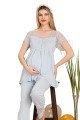 bebe mavi renkli dantel detaylı,  33200,  2li lohusa hamile pijama takımı, 8509990040802, lohusa pijama takımları, Lady