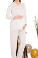 Ekru Renkli Dantel Detaylı, 33201 2li Lohusa Hamile Pijama Takımı | Lohusa-Sepeti.com