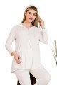 Ekru Renkli Dantel Detaylı, 33201 2li Lohusa Hamile Pijama Takımı | Lohusa-Sepeti.com