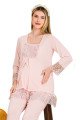 Bebe Pembe Renkli Dantel Detaylı, 33203,  2li Lohusa Hamile Pijama Takımı | Lohusa-Sepeti.com