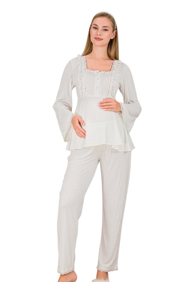 Ekru Renkli Dantel Detaylı, 33205, 2 Parça Lohusa Hamile Pijama Takımı, 8509990041489 ekru renkli dantel detaylı, 33205, 2 parça lohusa hamile pijama takımı, 8509990041489, lohusa pijama takımları, Lady
