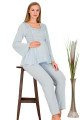 bebe mavi renkli, dantel detaylı, 33205 uzun kol, 2 parça lohusa hamile pijama takımı, 8509990041441, lohusa pijama takımları