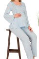 bebe mavi renkli, dantel detaylı, 33205 uzun kol, 2 parça lohusa hamile pijama takımı, 8509990041441, lohusa pijama takımları
