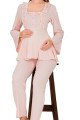 bebe pembe renkli dantel detaylı, 33205 uzun kol, 2 parça lohusa hamile pijama takımı, 8509990041403, lohusa pijama takımları