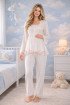Ekru Renkli, Dantel Detaylı, 33205 Uzun Kol, 2 Parça Lohusa Hamile Pijama Takımı