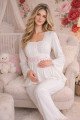 ekru renkli, dantel detaylı, 33205 uzun kol, 2 parça lohusa hamile pijama takımı, 8509990041489, lohusa pijama takımları