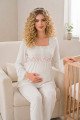 ekru renkli, dantel detaylı, 33205 uzun kol, 2 parça lohusa hamile pijama takımı, 8509990041489, lohusa pijama takımları