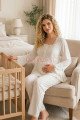 ekru renkli, dantel detaylı, 33205 uzun kol, 2 parça lohusa hamile pijama takımı, 8509990041489, lohusa pijama takımları