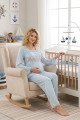 bebe mavi renkli, dantel detaylı, 33205 uzun kol, 2 parça lohusa hamile pijama takımı, 8509990041441, lohusa pijama takımları