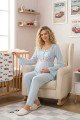 bebe mavi renkli, dantel detaylı, 33205 uzun kol, 2 parça lohusa hamile pijama takımı, 8509990041441, lohusa pijama takımları