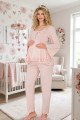 bebe pembe renkli dantel detaylı, 33205 uzun kol, 2 parça lohusa hamile pijama takımı, 8509990041403, lohusa pijama takımları