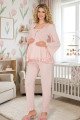 bebe pembe renkli dantel detaylı, 33205 uzun kol, 2 parça lohusa hamile pijama takımı, 8509990041403, lohusa pijama takımları