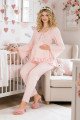 bebe pembe renkli dantel detaylı, 33205 uzun kol, 2 parça lohusa hamile pijama takımı, 8509990041403, lohusa pijama takımları