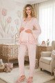 bebe pembe renkli dantel detaylı, 33205 uzun kol, 2 parça lohusa hamile pijama takımı, 8509990041403, lohusa pijama takımları