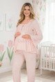 bebe pembe renkli dantel detaylı, 33205 uzun kol, 2 parça lohusa hamile pijama takımı, 8509990041403, lohusa pijama takımları