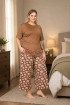 Kahverengi Renk ve Desenli 10738 Pamuklu Büyük Beden Kapri Anne Pijama Takımı