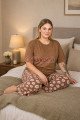 Kahverengi Renk ve Desenli 10738 Pamuklu Büyük Beden Kapri Anne Pijama Takımı