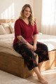 bordo renk ve çiçek desenli 10736 pamuklu büyük beden kapri anne pijama takımı, 4xl-10736, büyük beden kapri pijama takımı, Erdeniz