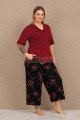bordo renk ve çiçek desenli 10736 pamuklu büyük beden kapri anne pijama takımı, 4xl-10736, büyük beden kapri pijama takımı, Erdeniz