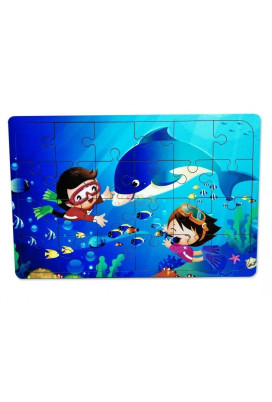 Yunus Balığı ve çocuk  3-9 Yaş Çocuklar için 24 Parçalı Ahşap Puzzle Yapboz