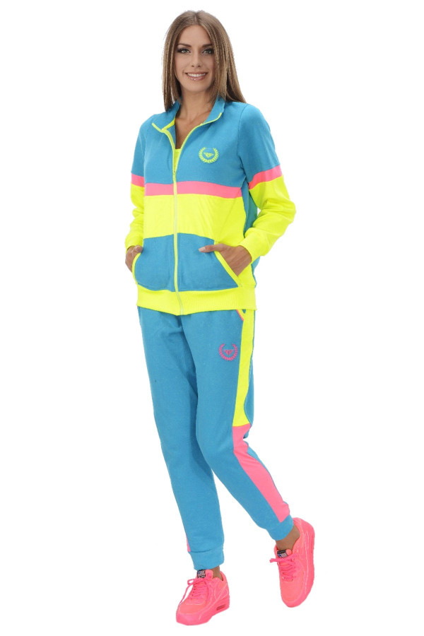 kadın mavi - sarı renkli eşofman takımı tknr 16320, tknr-16320, teknur pijama takımı, Teknur