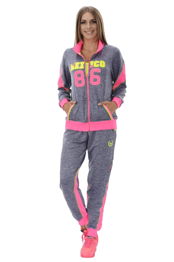 kadın pembe - gri renkli eşofman takımı tknr 16319, tknr -16319, teknur pijama takımı