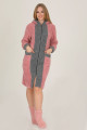 kadın  welsoft kumaş kışlık pembe-gri renk sabahlık / tunik - teknur 58060 kışlık  tunik, teknur-58060, bayan pijama takımı