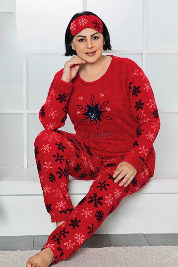kadın kırmızı renk ve desenli polar kumaş 6192 battal büyük beden  pijama takımı, azl-6192, büyük beden (battal boy) pijama takımları, f1d9a093bedd44bc95dcb5a48b5d5458