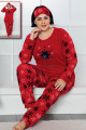 kadın kırmızı renk ve desenli polar kumaş 6192 battal büyük beden  pijama takımı, azl-6192, büyük beden (battal boy) pijama takımları