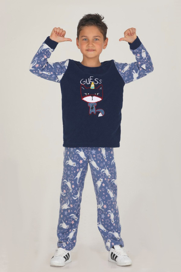 mavi kedi desenli polar teknur  46001 erkek çocuk kışlık pijama takımı, teknur, teknur pijama takımı, 7e19bf9e884147ebafa7a23805d6d17e