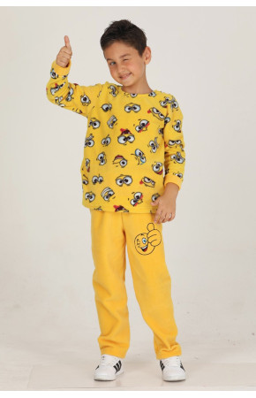 Sarı Renk Polar Kumaş Desenli 46009  Erkek Çocuk Pijama Takımı