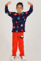 turuncu - lacivert renk polar kumaş desenli quilling seti teknur 46027 erkek çocuk pijama takımı, tknr-46027, teknur pijama takımı