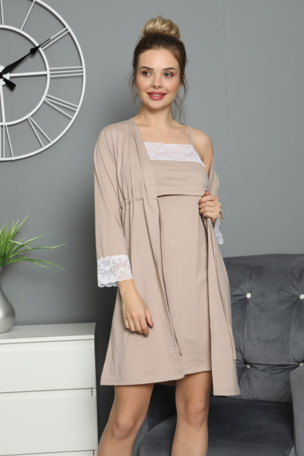 2li bej lohusa gecelik takım jenika 46259 sabahlıklı 2 li hamile geceliği, jenika46259, jenika pijama takımı, Jenika