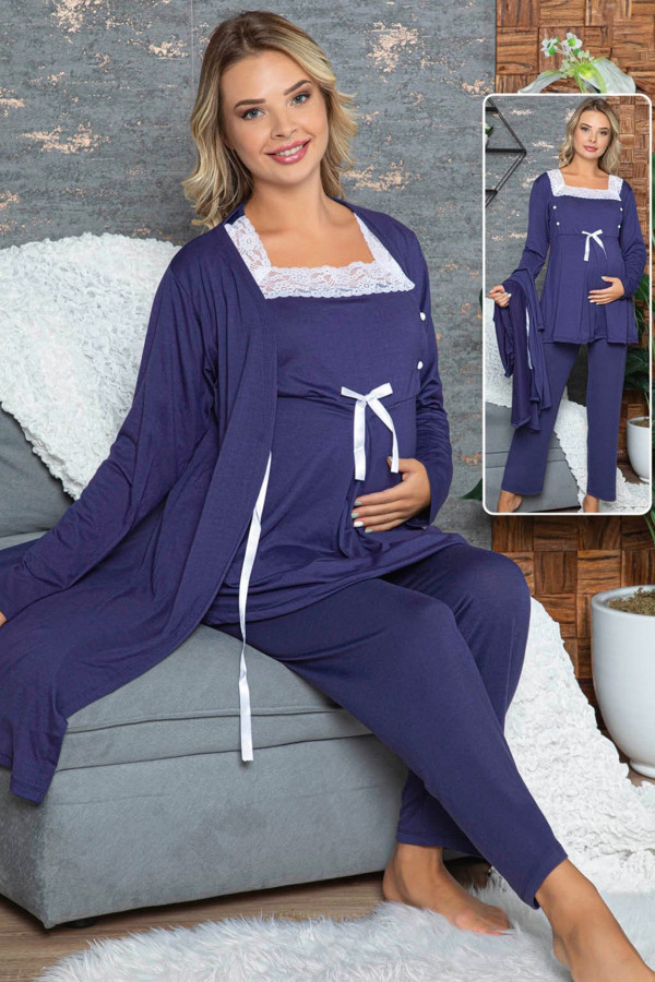sabahlıklı lohusa pijama takımı jenika 42343 - 3lü sabahlıklı hamile pijaması, jenika 42343, lohusa pijama takımları