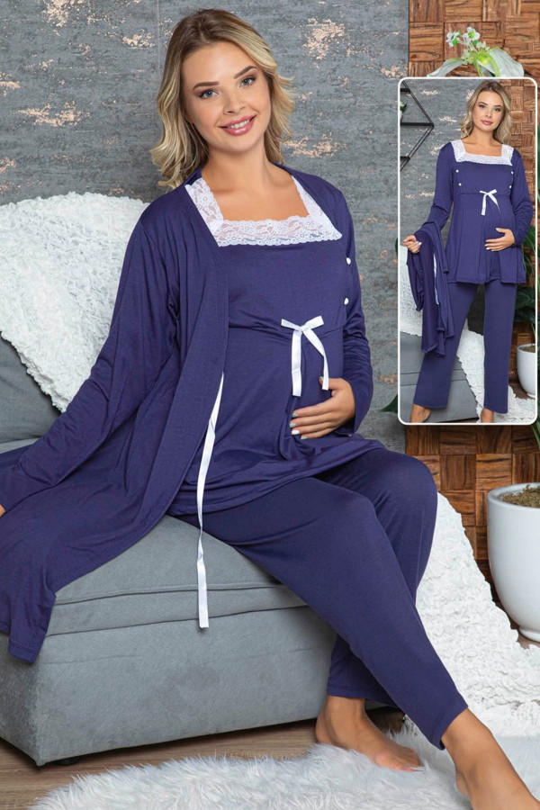 sabahlıklı lohusa pijama takımı jenika 42343 - 3lü sabahlıklı hamile pijaması, jenika 42343, lohusa pijama takımları, Jenika