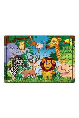 Aslan Kral ve Arkadaşları  3-9 Yaş Çocuklar için 24 Parçalı Ahşap Puzzle Yapboz