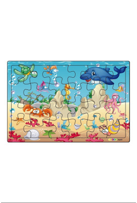 Yunus Balığı ve Arkadaşları  3-9 Yaş Çocuklar için 24 Parçalı Ahşap Puzzle Yapboz