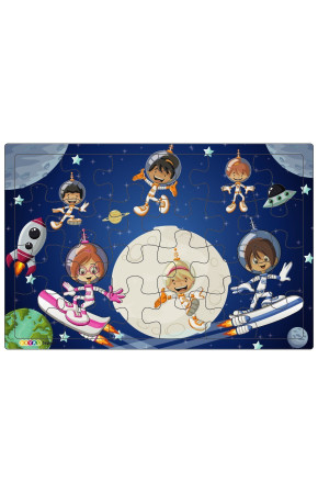 Uzay Kaşifleri  3-9 Yaş Çocuklar için 24 Parçalı Ahşap Puzzle Yapboz