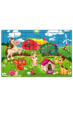 Sevimli Dostlar  3-9 Yaş Çocuklar için 24 Parçalı Ahşap Puzzle Yapboz